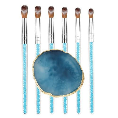 7 Multi-Size Nail Art Brush Set with Resin Palette - Acrylic Nail Tools for DIY Manicure, Home Salon, Pro & Beginner