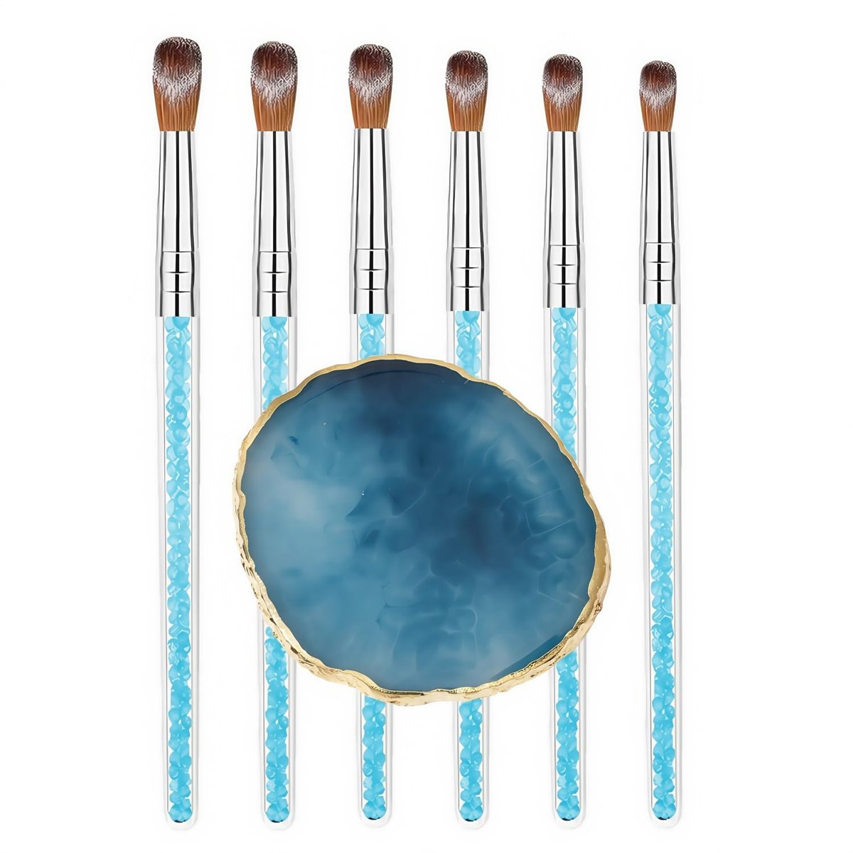 7 Multi-Size Nail Art Brush Set with Resin Palette - Acrylic Nail Tools for DIY Manicure, Home Salon, Pro & Beginner - görsel 1