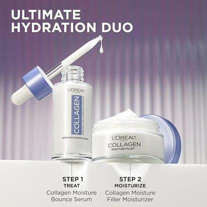 L'Oreal Paris Collagen Moisture Filler Moisture Bounce Face Serum – Hydrating Glow Serum with Collagen, Glycerin & Squalane for Bouncy, Radiant Skin (1 Fl Oz)