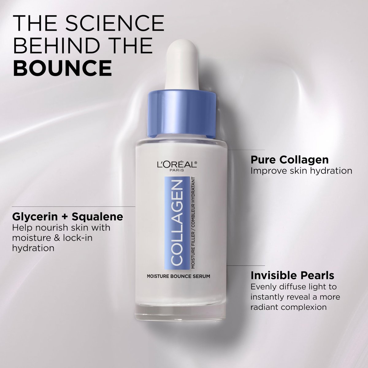 L'Oreal Paris Collagen Moisture Filler Moisture Bounce Face Serum – Hydrating Glow Serum with Collagen, Glycerin & Squalane for Bouncy, Radiant Skin (1 Fl Oz) - görsel 5