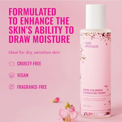 Good Molecules Sakura Hyaluronic Acid Boosting Essence – Ultra Hydrating Facial Moisturizer for Glowing, Tightened Skin