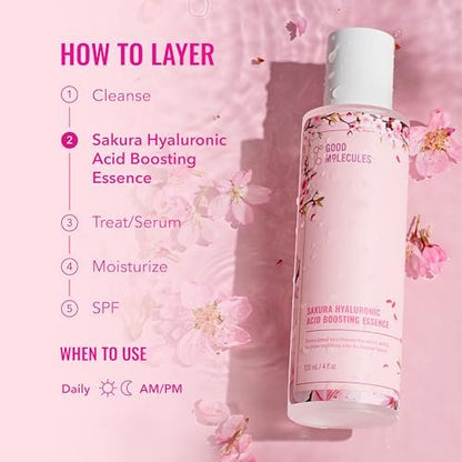 Good Molecules Sakura Hyaluronic Acid Boosting Essence – Ultra Hydrating Facial Moisturizer for Glowing, Tightened Skin