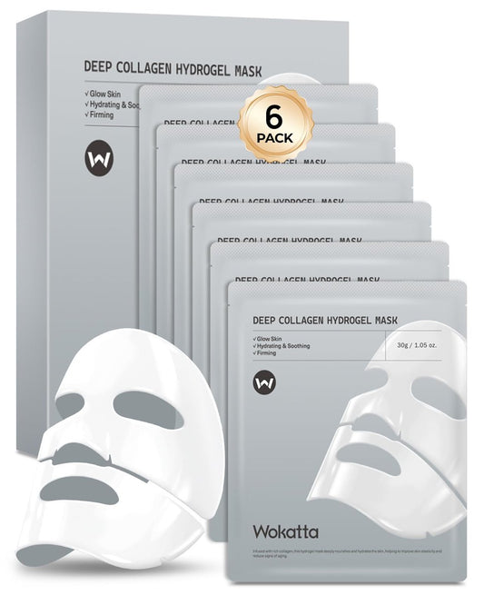 Wokatta 6 Pack Bio-Collagen Face Mask - Hydrating Overnight Face Mask for Fine Lines, Pore Minimizing, Firming, and Moisturizing Avelisse