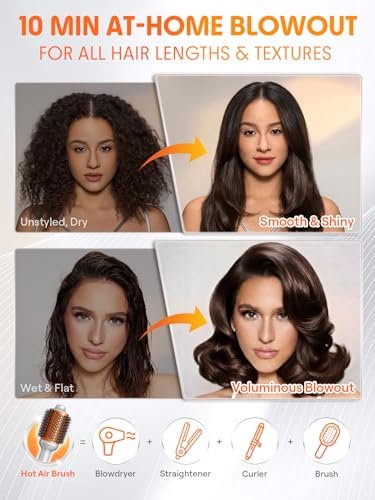 SHEGLAM Oval Hair Blow Dryer Brush - 4-in-1 Hot Air Styling Tool, 2.8-Inch Barrel, 3 Heat Settings, Tangle-Free Ionic Bristles for Frizz-Free Blowouts Avelisse