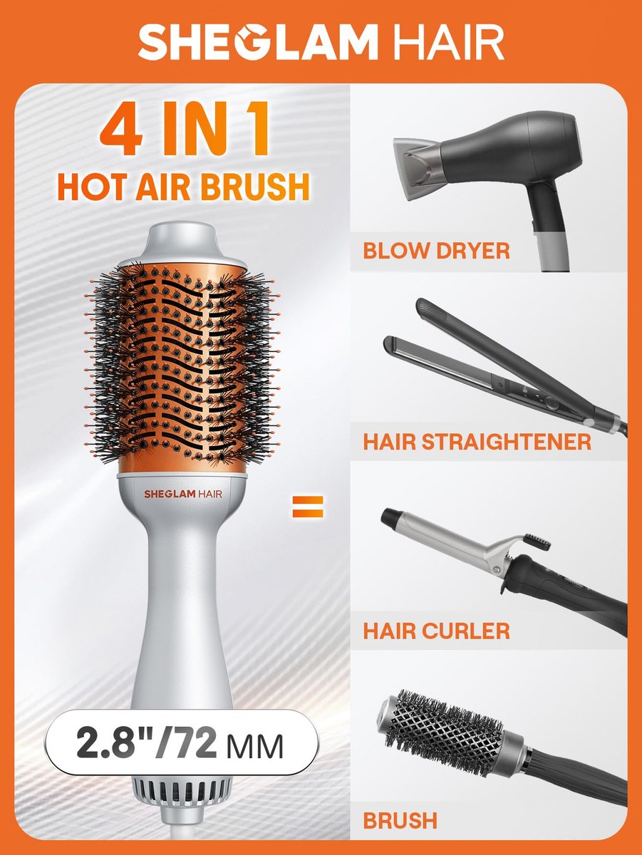 SHEGLAM Oval Hair Blow Dryer Brush - 4-in-1 Hot Air Styling Tool, 2.8-Inch Barrel, 3 Heat Settings, Tangle-Free Ionic Bristles for Frizz-Free Blowouts Avelisse