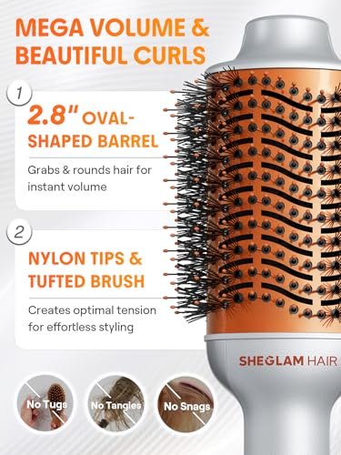 SHEGLAM Oval Hair Blow Dryer Brush - 4-in-1 Hot Air Styling Tool, 2.8-Inch Barrel, 3 Heat Settings, Tangle-Free Ionic Bristles for Frizz-Free Blowouts Avelisse