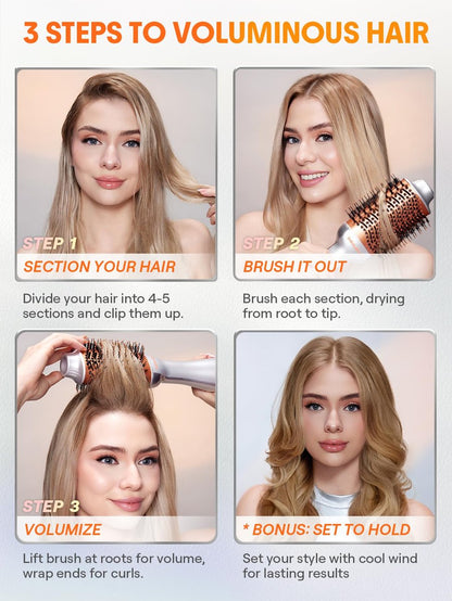 SHEGLAM Oval Hair Blow Dryer Brush - 4-in-1 Hot Air Styling Tool, 2.8-Inch Barrel, 3 Heat Settings, Tangle-Free Ionic Bristles for Frizz-Free Blowouts Avelisse