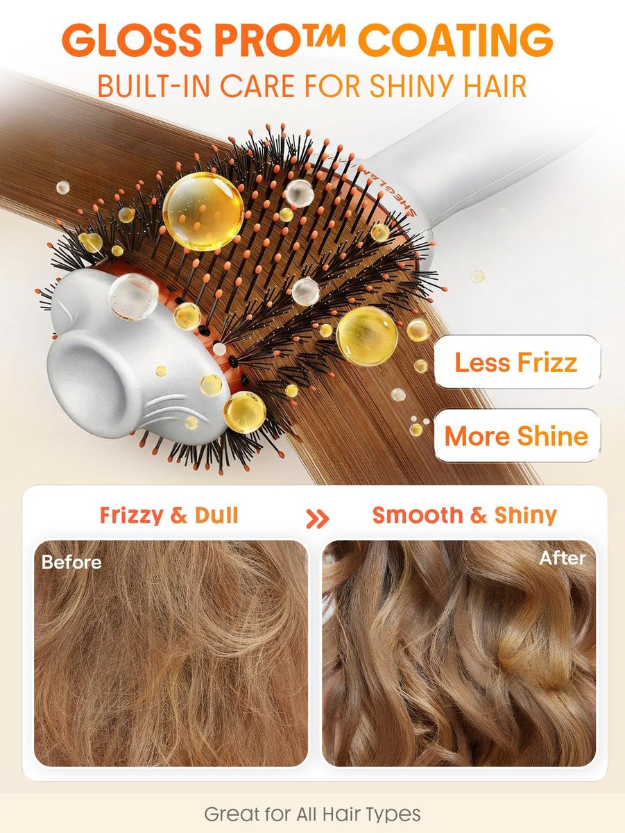 SHEGLAM Oval Hair Blow Dryer Brush - 4-in-1 Hot Air Styling Tool, 2.8-Inch Barrel, 3 Heat Settings, Tangle-Free Ionic Bristles for Frizz-Free Blowouts Avelisse