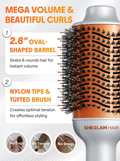 SHEGLAM Oval Hair Blow Dryer Brush - 4-in-1 Hot Air Styling Tool, 2.8-Inch Barrel, 3 Heat Settings, Tangle-Free Ionic Bristles for Frizz-Free Blowouts Avelisse