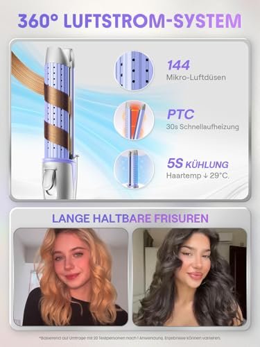SHEGLAM Hair Cool Lock Airflow Styler 360° Curling Iron with Cooling Vents, 4 Adjustable Temperatures, Dual Voltage, Fast Straightening, 5.5 Inch, Black Avelisse