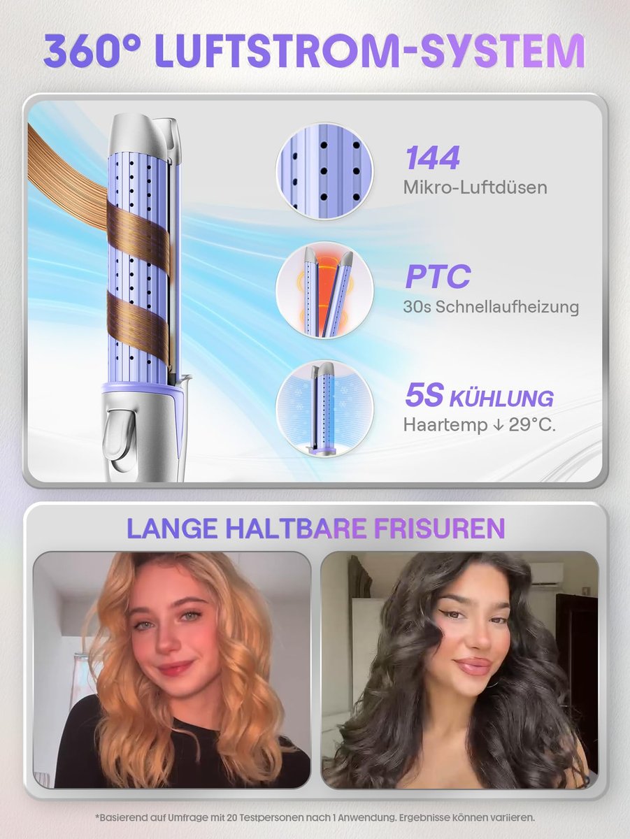 SHEGLAM Hair Cool Lock Airflow Styler 360° Curling Iron with Cooling Vents, 4 Adjustable Temperatures, Dual Voltage, Fast Straightening, 5.5 Inch, Black Avelisse