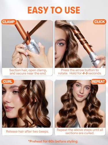 SHEGLAM Rotating Curling Iron Extra Long, 1 Inch Automatic Curling Wand for Long Hair, Self Spinning Barrel up to 430°F, Dual Voltage Avelisse