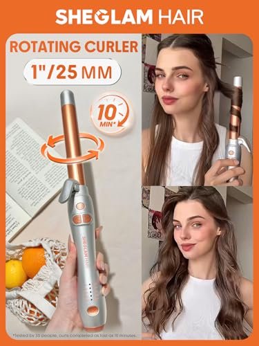 SHEGLAM Rotating Curling Iron Extra Long, 1 Inch Automatic Curling Wand for Long Hair, Self Spinning Barrel up to 430°F, Dual Voltage Avelisse