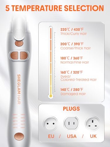 SHEGLAM Rotating Curling Iron Extra Long, 1 Inch Automatic Curling Wand for Long Hair, Self Spinning Barrel up to 430°F, Dual Voltage Avelisse