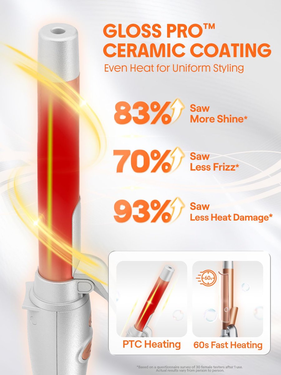 SHEGLAM Rotating Curling Iron Extra Long, 1 Inch Automatic Curling Wand for Long Hair, Self Spinning Barrel up to 430°F, Dual Voltage Avelisse