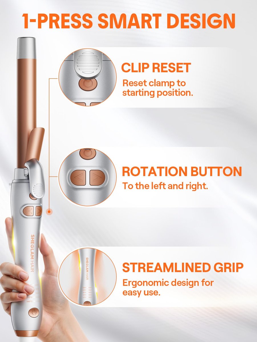 SHEGLAM Rotating Curling Iron Extra Long, 1 Inch Automatic Curling Wand for Long Hair, Self Spinning Barrel up to 430°F, Dual Voltage Avelisse