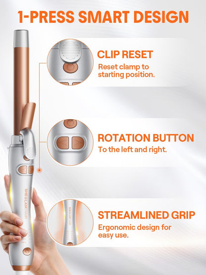 SHEGLAM Rotating Curling Iron Extra Long, 1 Inch Automatic Curling Wand for Long Hair, Self Spinning Barrel up to 430°F, Dual Voltage Avelisse