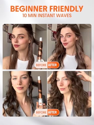 SHEGLAM Rotating Curling Iron Extra Long, 1 Inch Automatic Curling Wand for Long Hair, Self Spinning Barrel up to 430°F, Dual Voltage Avelisse