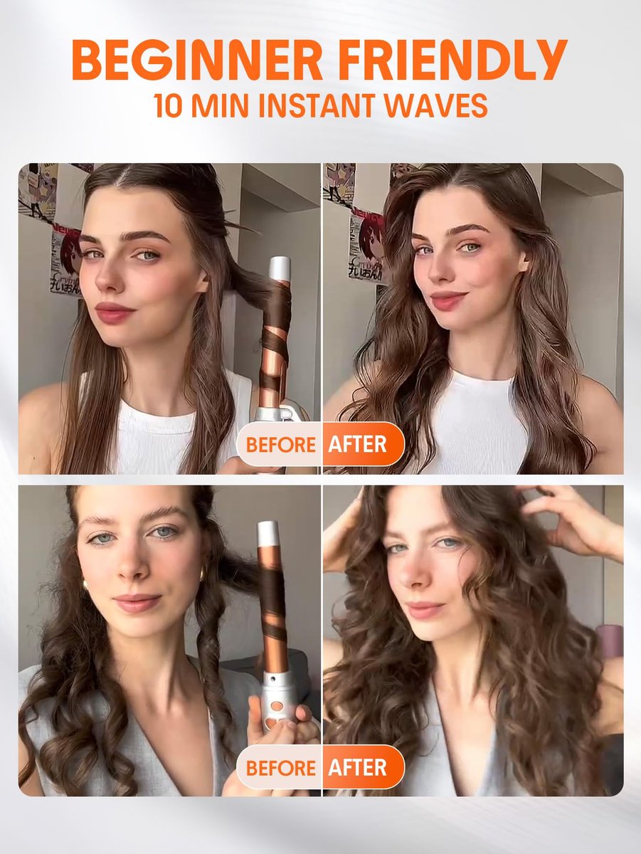SHEGLAM Rotating Curling Iron Extra Long, 1 Inch Automatic Curling Wand for Long Hair, Self Spinning Barrel up to 430°F, Dual Voltage Avelisse
