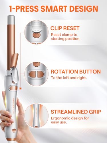 SHEGLAM Rotating Curling Iron Extra Long, 1 Inch Automatic Curling Wand for Long Hair, Self Spinning Barrel up to 430°F, Dual Voltage Avelisse