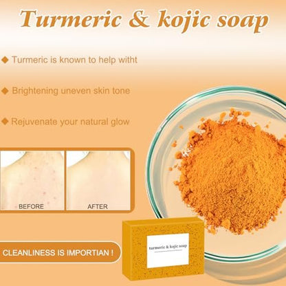 4-Piece Turmeric Wash and Care Set: Facial Wash, Cleansing Mousse, Soap & Exfoliating Pads for Radiant Skin Avelisse