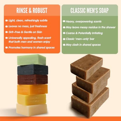 Rinse & Robust Men’s Natural Bar Soap Variety Set – 6-Pack Fresh & Clean Scent Collection for Face, Body & Hands – Gentle for All Skin Types Avelisse