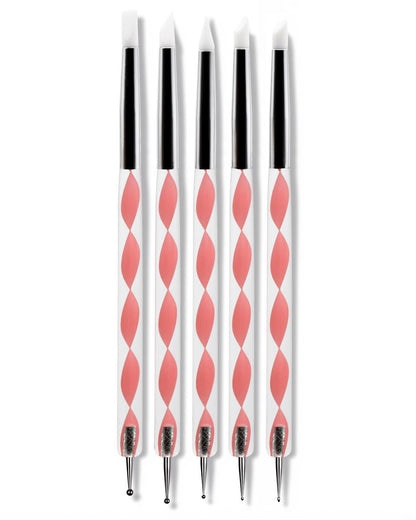 5PCS Dual-Ended Nail Art Dotting Tools – Silicone Sculpting Pens & Ball Stylus Set for Gel Polish, Builder Gel, Chrome Powder, 3D DIY Nail Art Design & Manicure Decoration