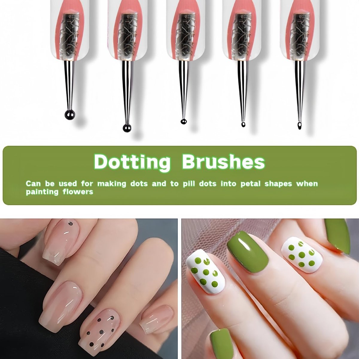 5PCS Dual-Ended Nail Art Dotting Tools – Silicone Sculpting Pens & Ball Stylus Set for Gel Polish, Builder Gel, Chrome Powder, 3D DIY Nail Art Design & Manicure Decoration - görsel 7