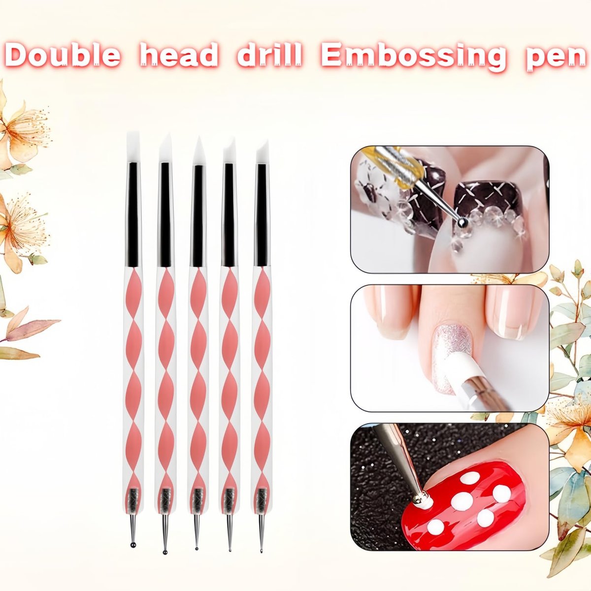 5PCS Dual-Ended Nail Art Dotting Tools – Silicone Sculpting Pens & Ball Stylus Set for Gel Polish, Builder Gel, Chrome Powder, 3D DIY Nail Art Design & Manicure Decoration - görsel 11