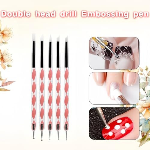 5PCS Dual-Ended Nail Art Dotting Tools – Silicone Sculpting Pens & Ball Stylus Set for Gel Polish, Builder Gel, Chrome Powder, 3D DIY Nail Art Design & Manicure Decoration - görsel 12