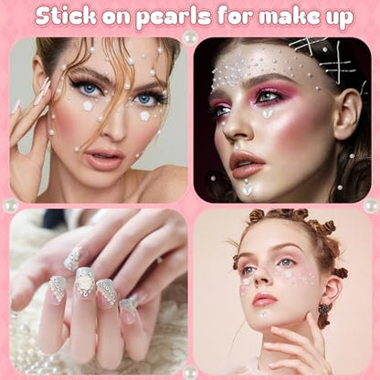 GIFOHAPY 4366 PCS Self-Adhesive Pearl Stickers – Assorted Sizes & Shapes for Crafts, Hair, Face, Makeup, and DIY Projects