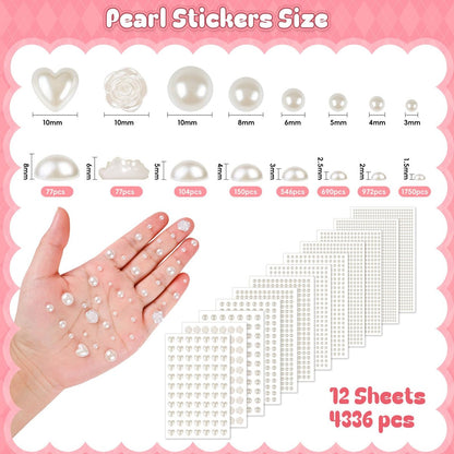GIFOHAPY 4366 PCS Self-Adhesive Pearl Stickers – Assorted Sizes & Shapes for Crafts, Hair, Face, Makeup, and DIY Projects