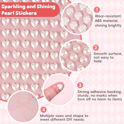 GIFOHAPY 4366 PCS Self-Adhesive Pearl Stickers – Assorted Sizes & Shapes for Crafts, Hair, Face, Makeup, and DIY Projects