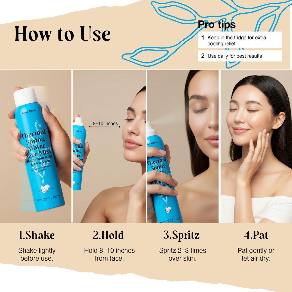LivaClean Thermal Spring Water Face Spray Mist with Hyaluronic Acid & Aloe Vera – Hydrating, Soothing, Mineral-Rich Face Mist (300ml + 50ml) Avelisse