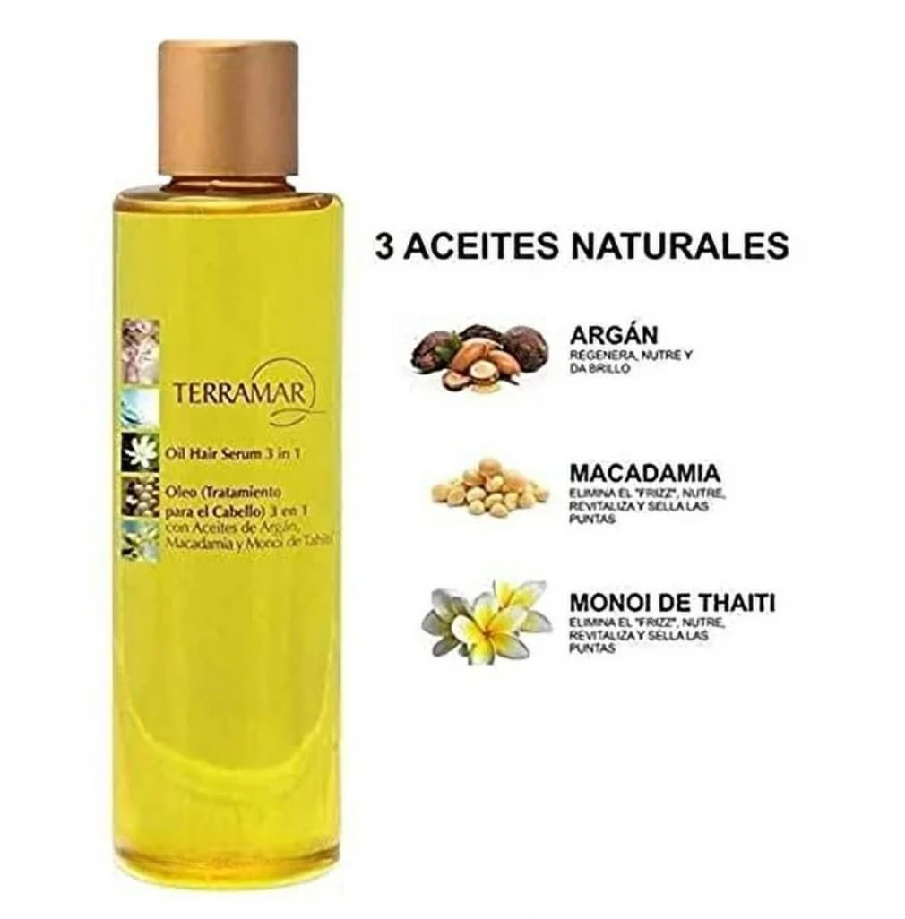Terramar 3 in 1 Hair Oil - Nourishing Argan, Macadamia & Monoi Oil Blend for Frizz-Free Shine (3.31 fl oz) Avelisse