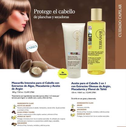 Terramar 3 in 1 Hair Oil - Nourishing Argan, Macadamia & Monoi Oil Blend for Frizz-Free Shine (3.31 fl oz) Avelisse
