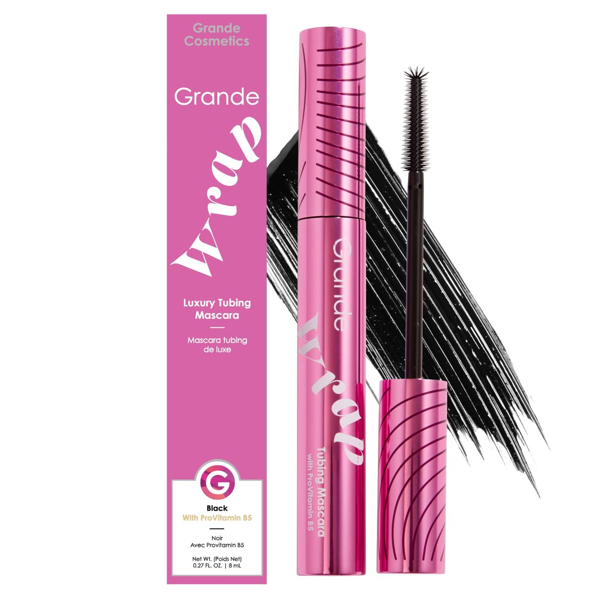 Grande Cosmetics GrandeWRAP Tubing Mascara – Buildable Volume & Length, Anti-Smudge, Flake-Free, All-Day Wear, ProVitamin B5 Infused – Black, 0.27 Fl Oz Avelisse