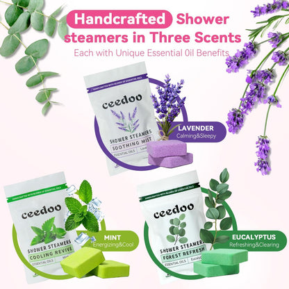 Ceedoo Shower Steamers Aromatherapy 6 Pack - Natural Essential Oil Shower Bombs for Stress Relief & Relaxation - Mother's Day & Birthday Gifts for Women, Teens & Adults