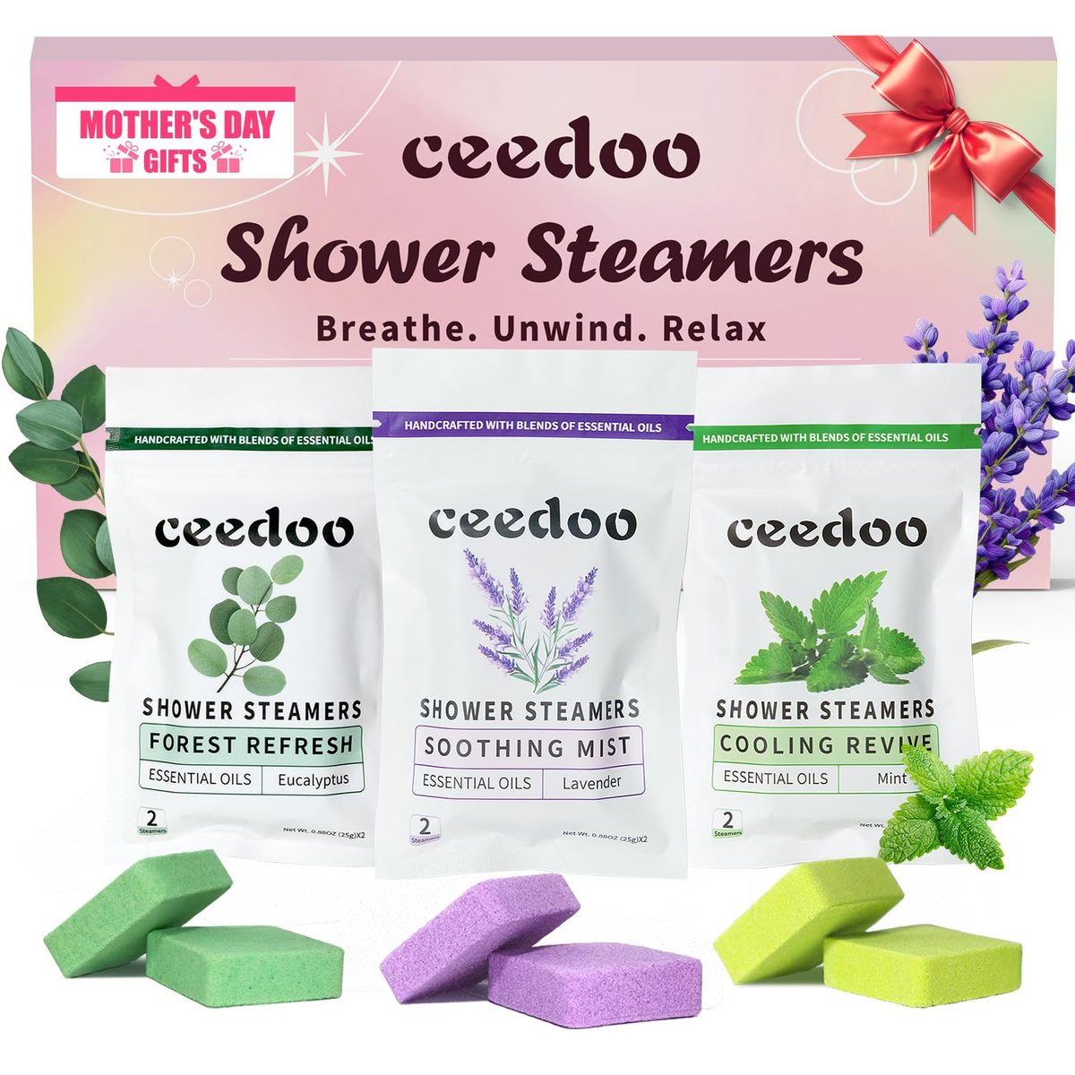 Ceedoo Shower Steamers Aromatherapy 6 Pack - Natural Essential Oil Shower Bombs for Stress Relief & Relaxation - Mother's Day & Birthday Gifts for Women, Teens & Adults - görsel 1