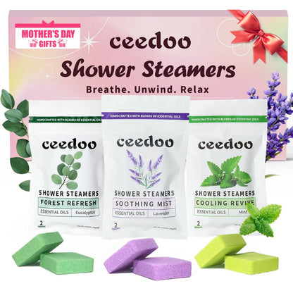 Ceedoo Shower Steamers Aromatherapy 6 Pack - Natural Essential Oil Shower Bombs for Stress Relief & Relaxation - Mother's Day & Birthday Gifts for Women, Teens & Adults