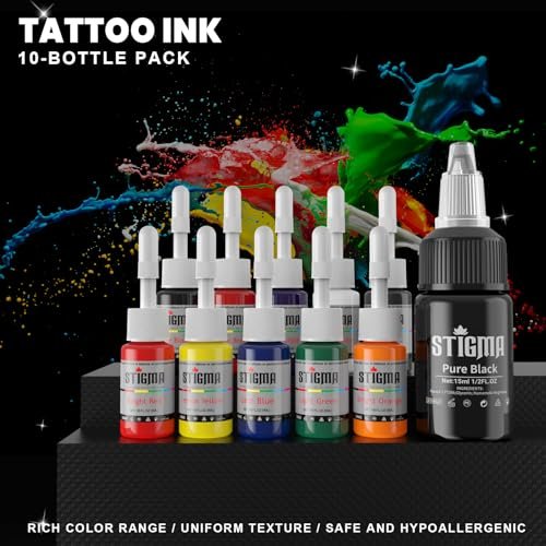 STIGMA Wireless Tattoo Gun Kit - Complete Tattoo Kit with Rotary Pen, 2 Batteries, 20 Cartridge Needles, 11 Inks - Professional Tattoo Machine Set for Beginners and Artists ST-TK9003-3 Avelisse