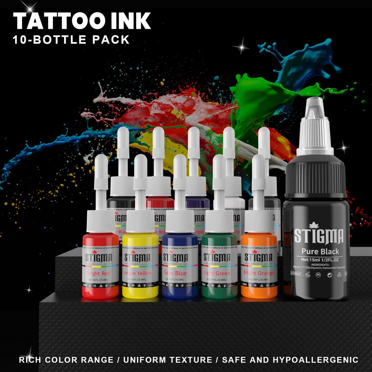 STIGMA Wireless Tattoo Gun Kit - Complete Tattoo Kit with Rotary Pen, 2 Batteries, 20 Cartridge Needles, 11 Inks - Professional Tattoo Machine Set for Beginners and Artists ST-TK9003-3 Avelisse