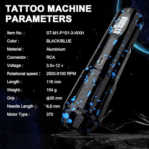 STIGMA Wireless Tattoo Gun Kit - Complete Tattoo Kit with Rotary Pen, 2 Batteries, 20 Cartridge Needles, 11 Inks - Professional Tattoo Machine Set for Beginners and Artists ST-TK9003-3 Avelisse