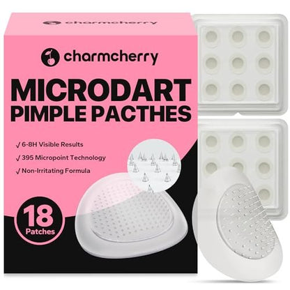 CharmCherry Pimple Patches for Face (18 Count) - Microdart Acne Patches with Salicylic Acid, Hydrocolloid Blemish Spot Treatment for Early Stage Deep Pimples, Zits, Breakouts & Cystic Acne