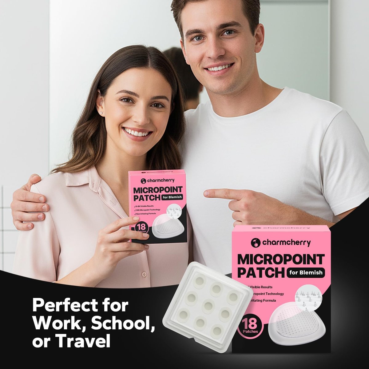 CharmCherry Pimple Patches for Face (18 Count) - Microdart Acne Patches with Salicylic Acid, Hydrocolloid Blemish Spot Treatment for Early Stage Deep Pimples, Zits, Breakouts & Cystic Acne - görsel 13