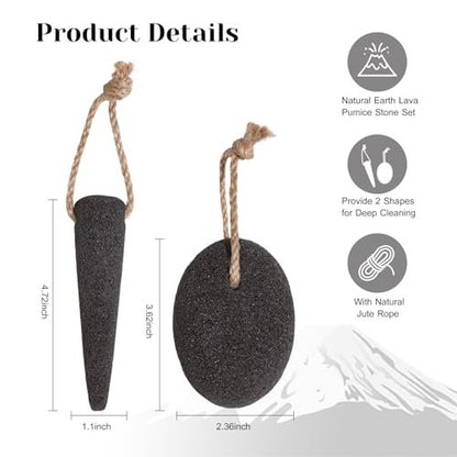 VALENTISE Pumice Stone Set - 2 Pack Natural Volcanic Foot Scrubbers for Dead Skin & Calluses, Pedicure Exfoliation Tools for Feet and Hands Avelisse