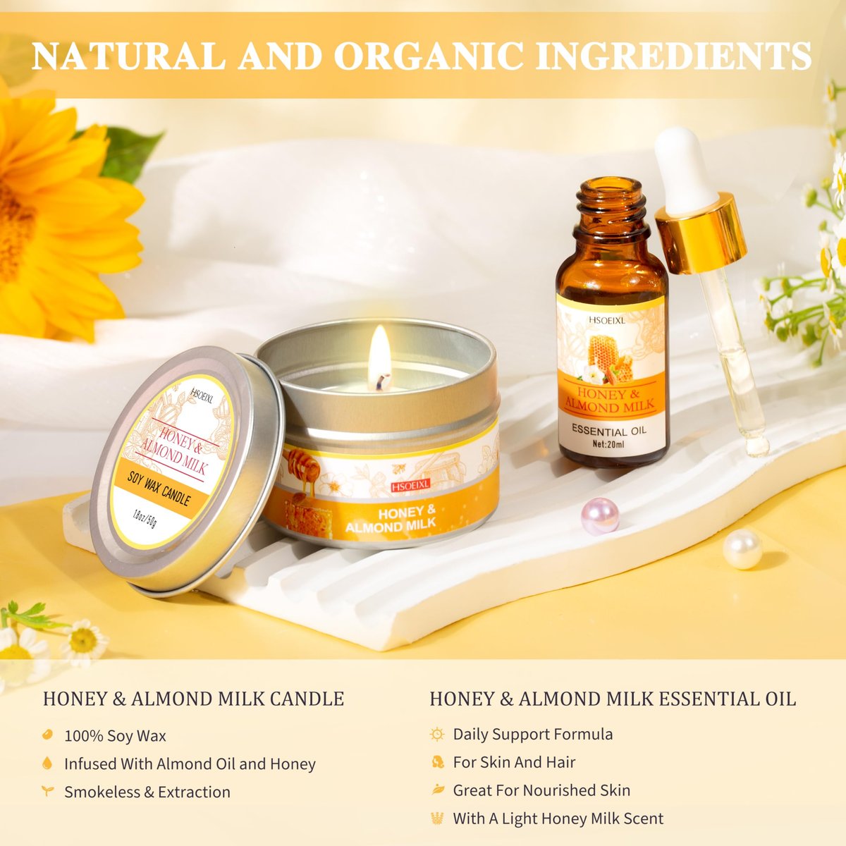 9 Piece Almond Milk & Honey Bath and Body Gifts Set - Self Care Spa Gift Basket for Women Avelisse