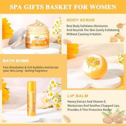 9 Piece Almond Milk & Honey Bath and Body Gifts Set - Self Care Spa Gift Basket for Women Avelisse