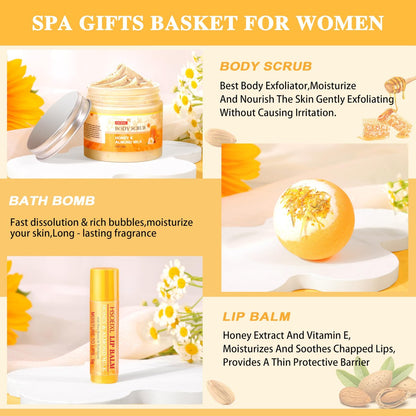9 Piece Almond Milk & Honey Bath and Body Gifts Set - Self Care Spa Gift Basket for Women Avelisse