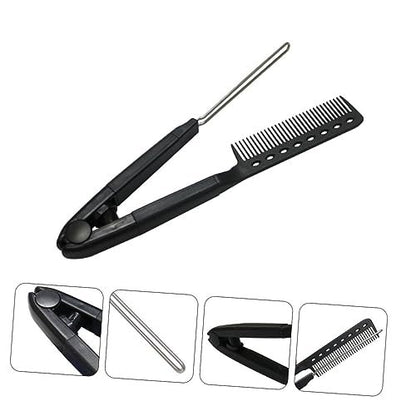 SAFIGLE V-Shaped Hair Straightening Comb – Compact Hairstyling Tool for Straightening & Split Ends Control (Black)